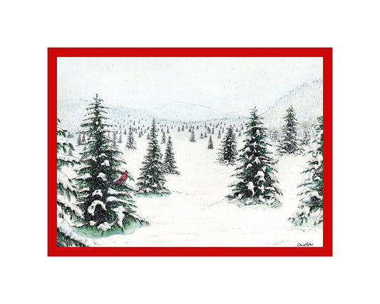 8"x10" Signed Giclee Print "Cardinal in Snow Pine"